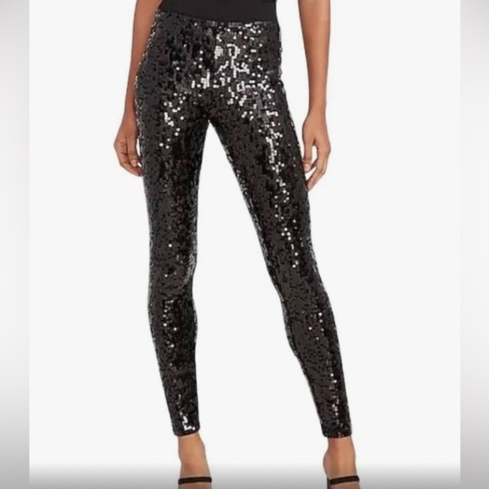 🆕 NWT Express Super High Waisted Black Sequin Leggings, Size XL
